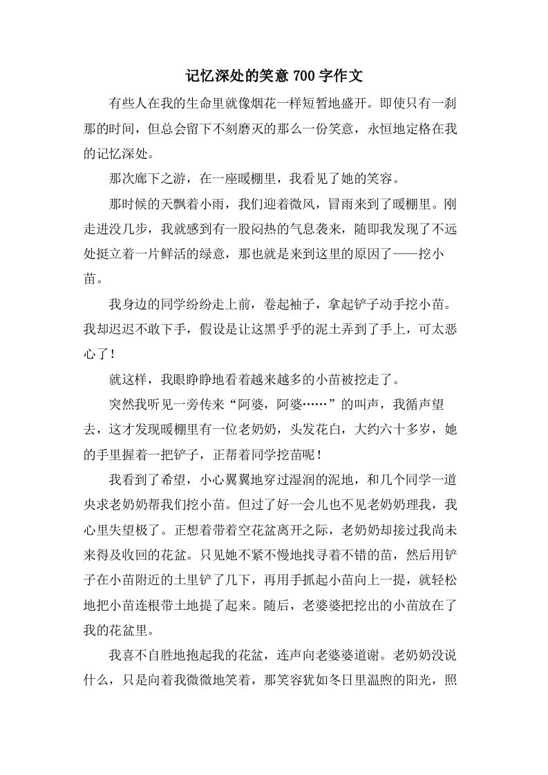 记忆深处的笑意700字作文