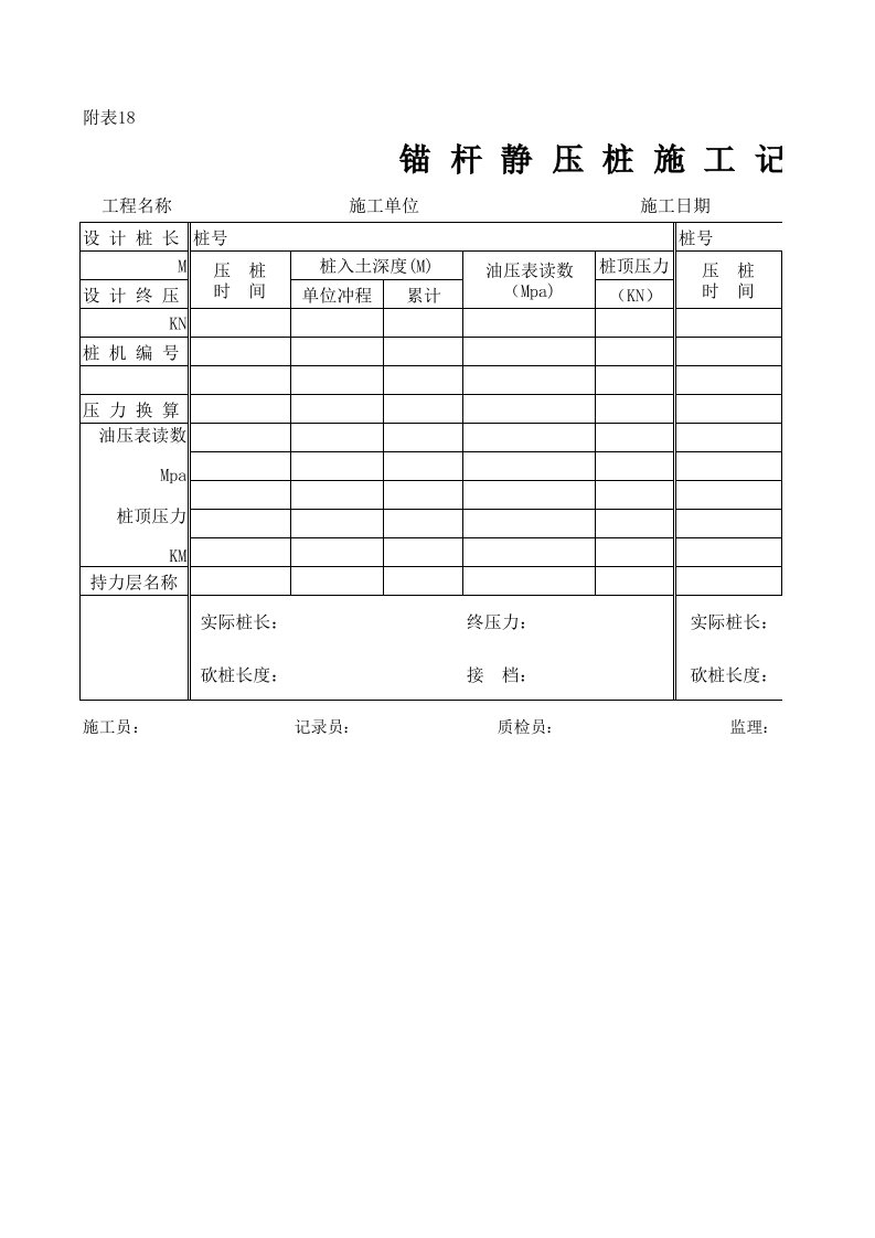 锚杆静压桩施工记录