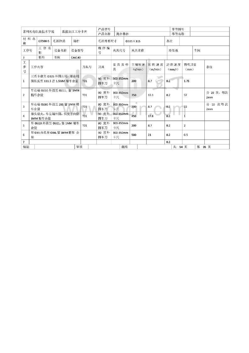 离合器体加工工艺工序卡片