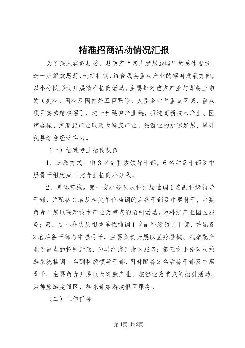 精准招商活动情况汇报