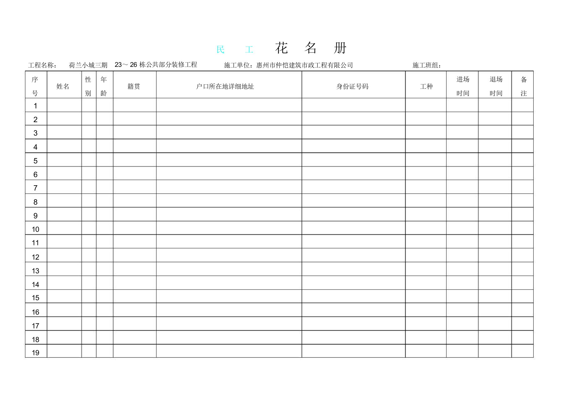 劳务人员花名册