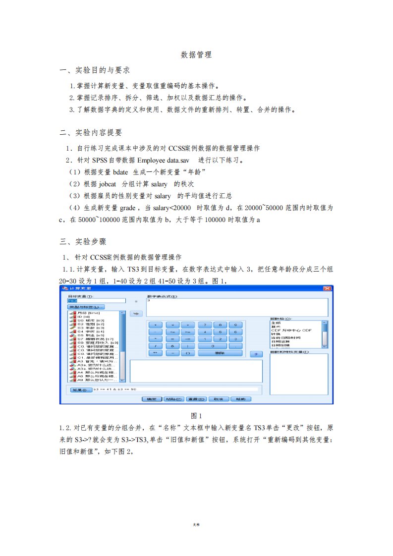 管理统计学SPSS数据管理-实验报告