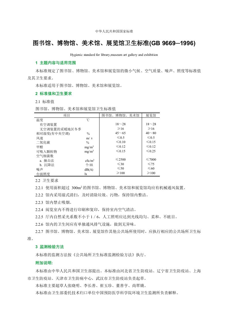 图书馆、博物馆、美术馆、展览馆卫生标准(gb