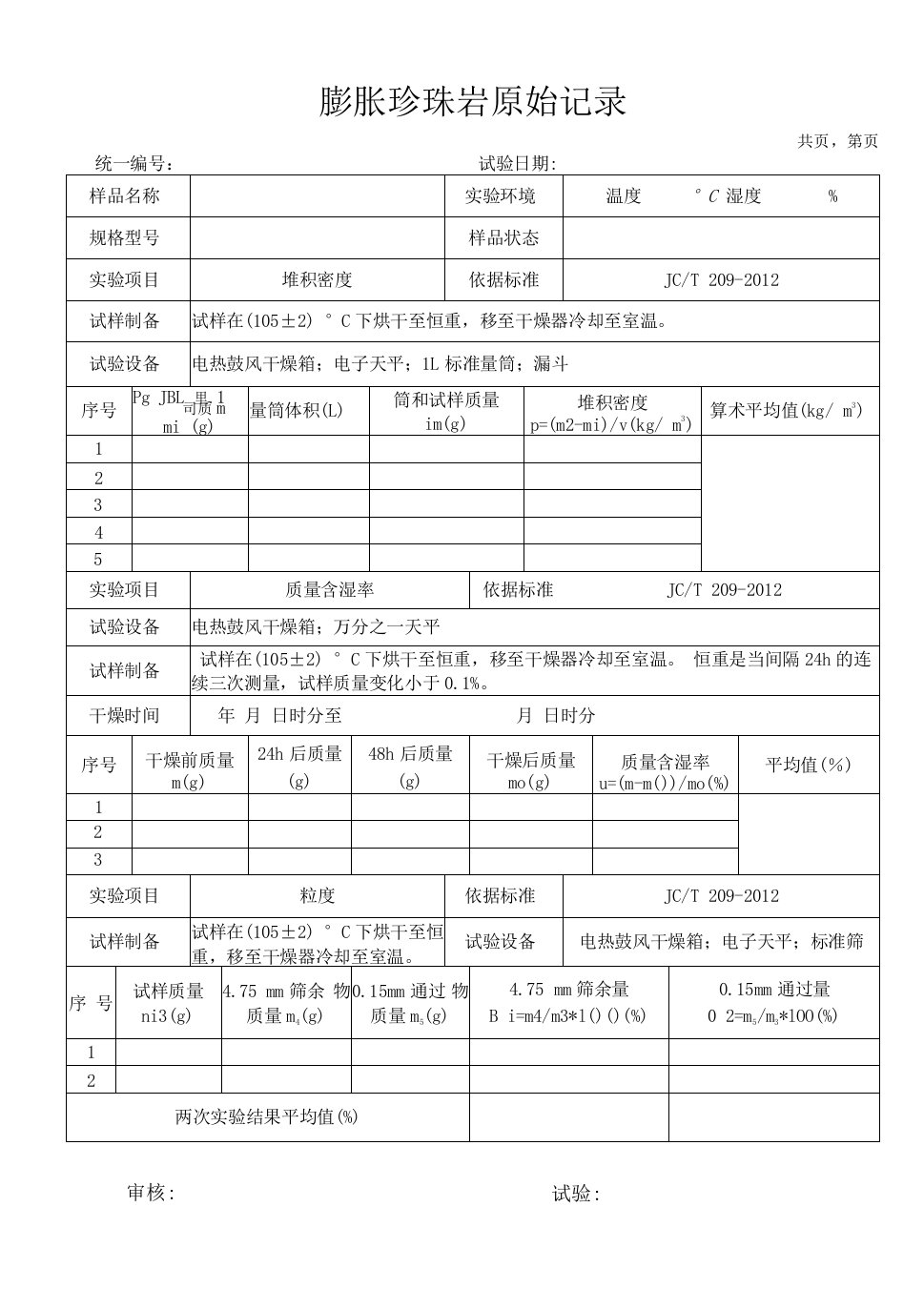 膨胀珍珠岩原始记录