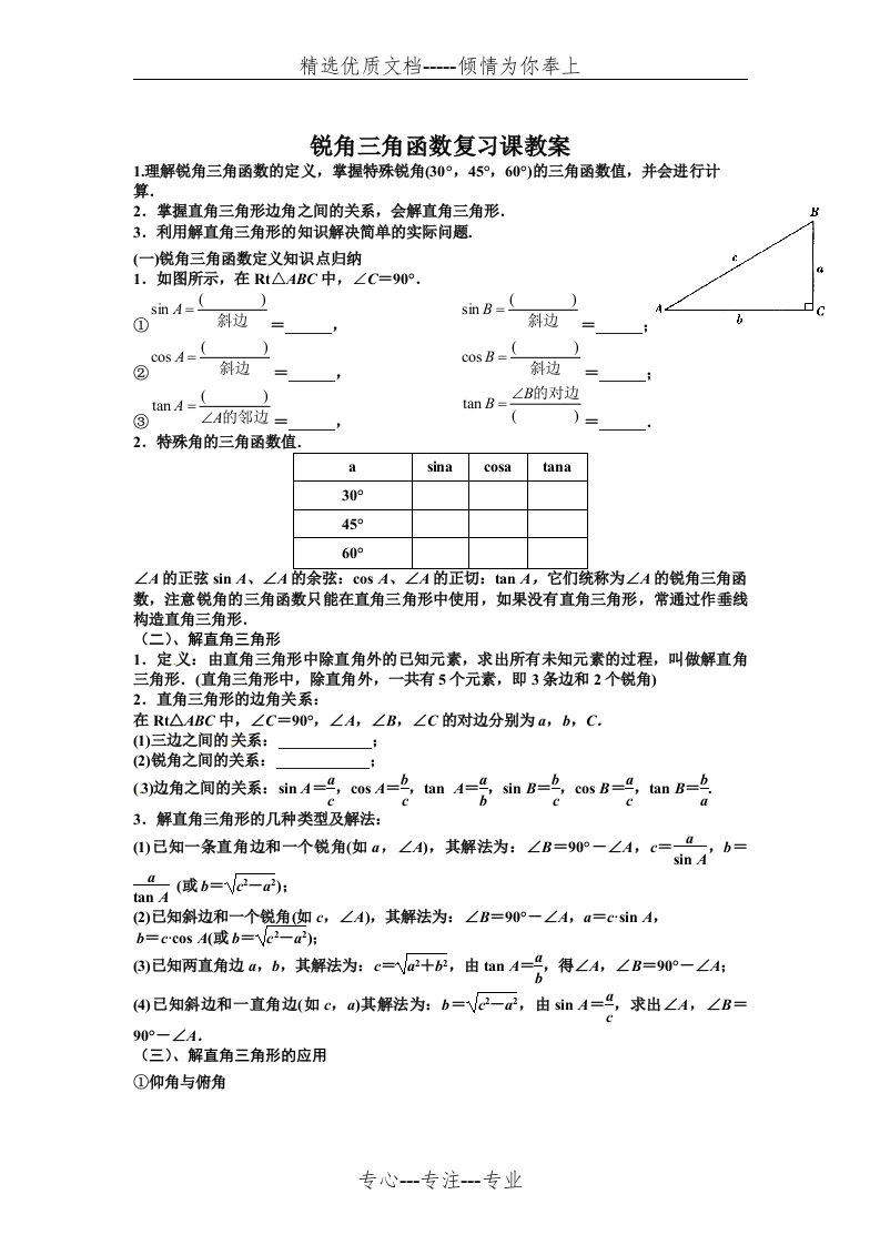 锐角三角函数复习课教案(共4页)