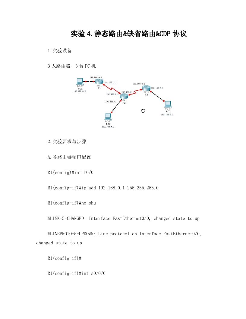 实验4.静态路由&缺省路由&CDP协议