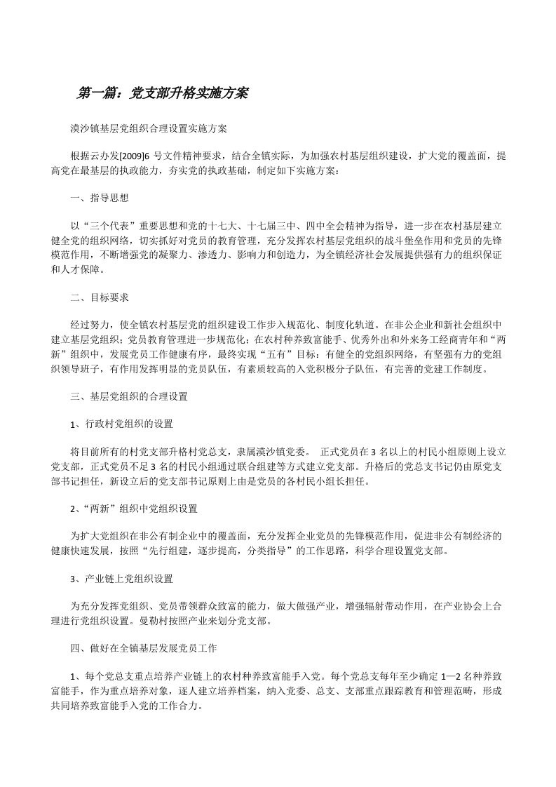 党支部升格实施方案（推荐五篇）[修改版]