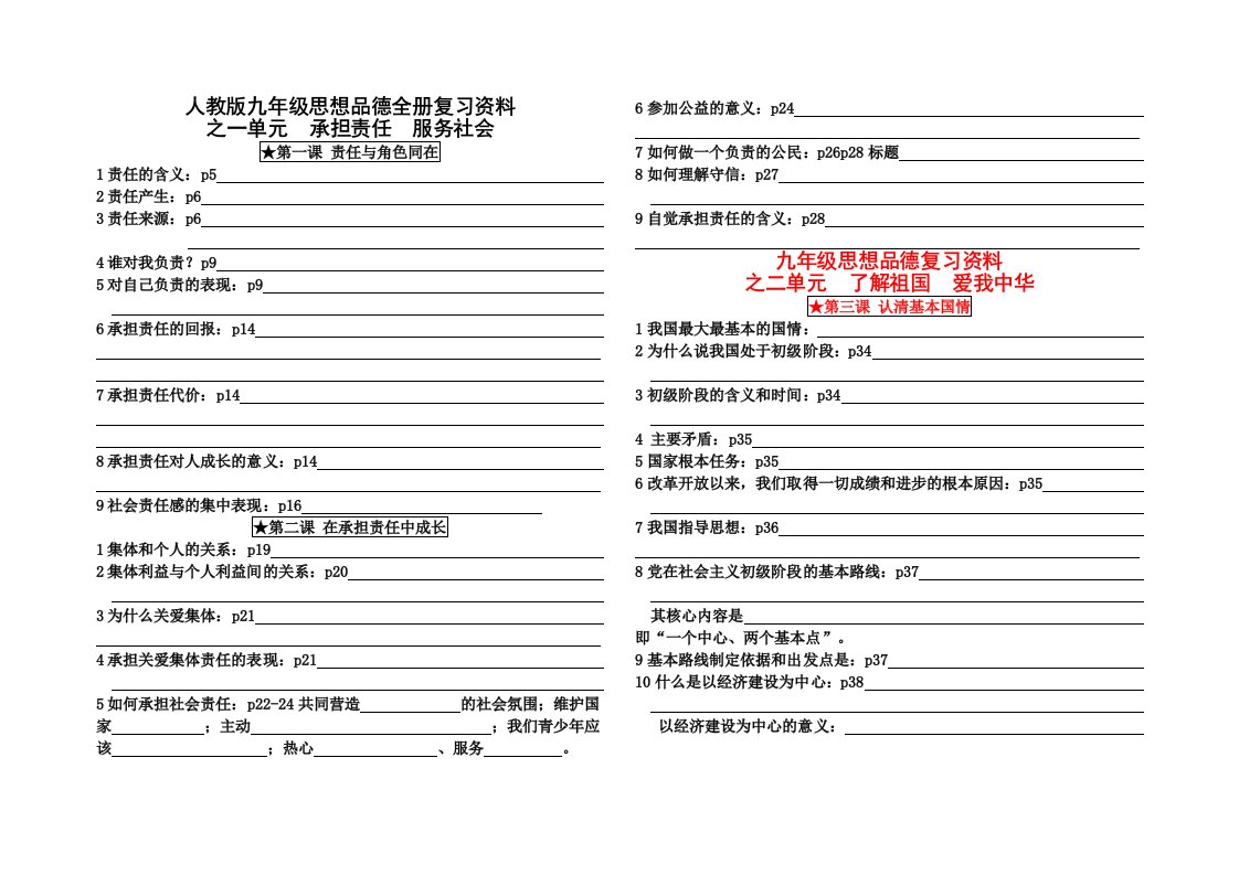 人教版九年级思想品德总复习全册