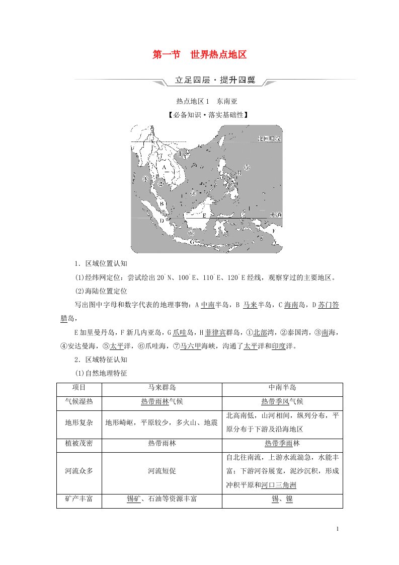 2023版高考地理一轮总复习第20章世界地理第1节世界热点地区教师用书