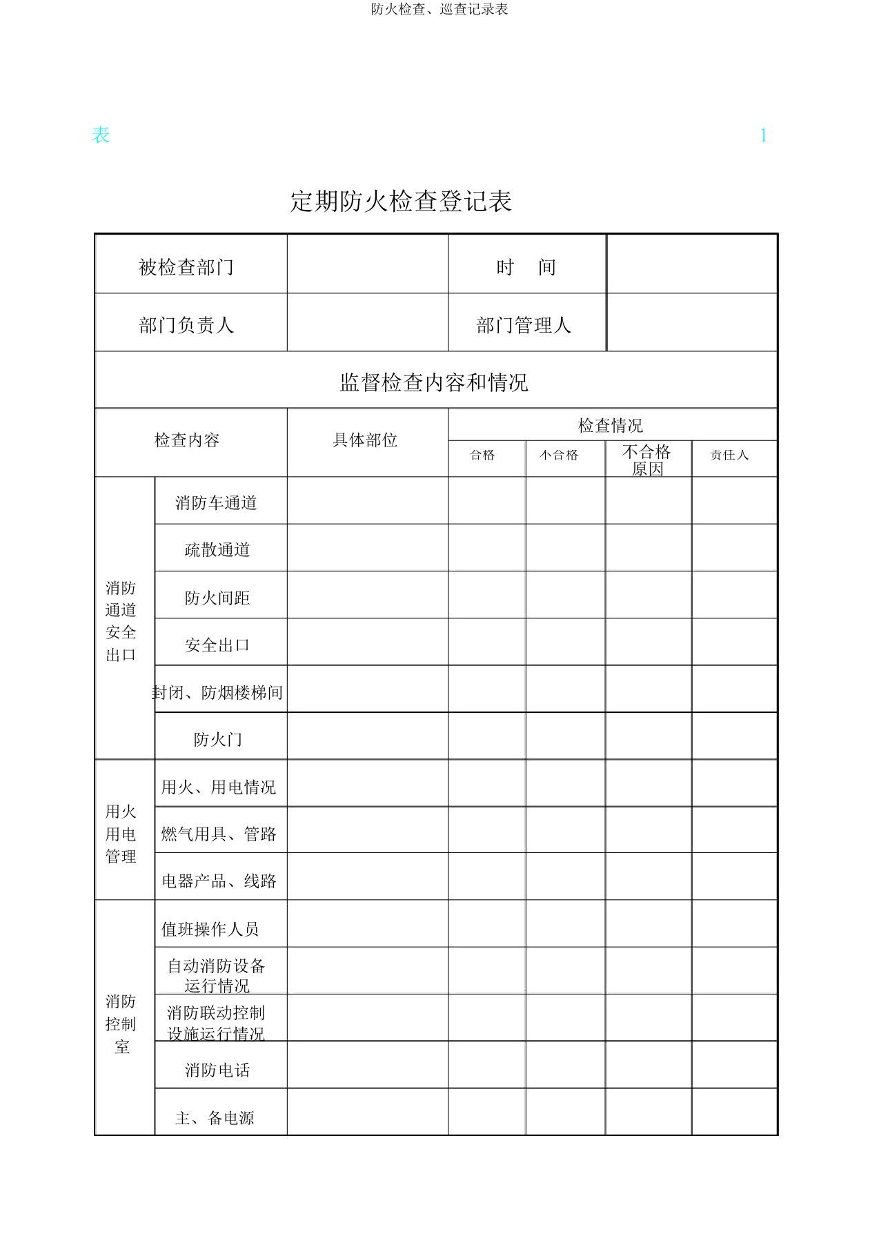 防火检查、巡查记录表