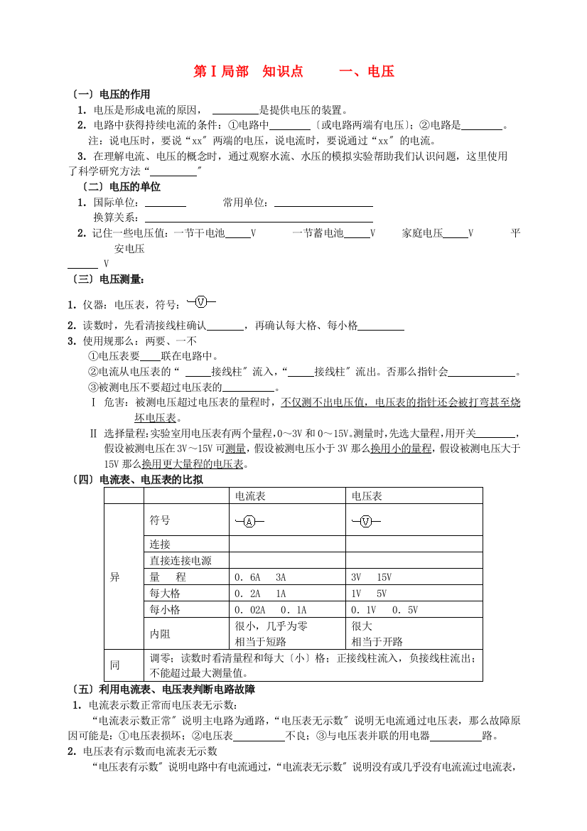 （整理版）第Ⅰ部分知识点一电压