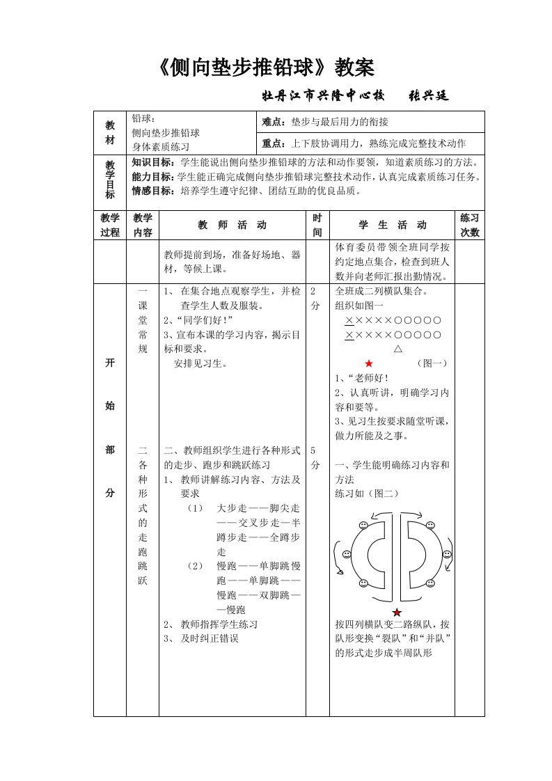 侧向垫步推铅球教学设计