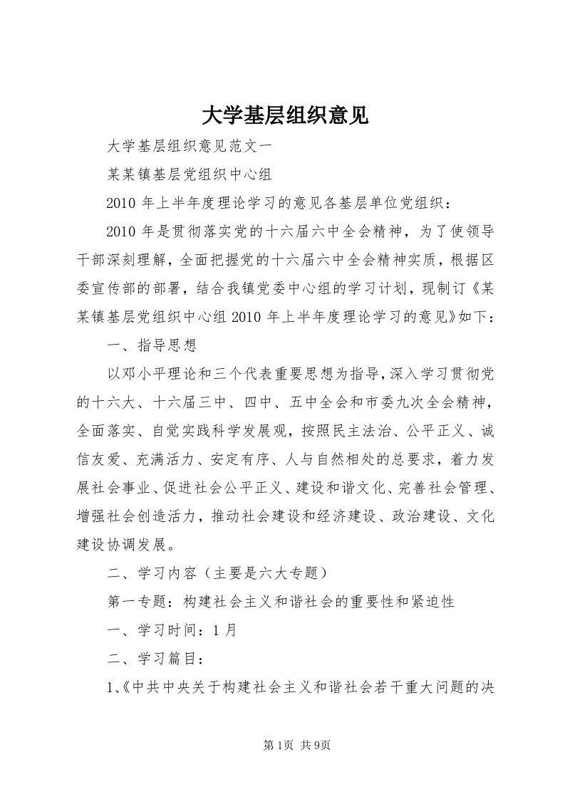 大学基层组织意见