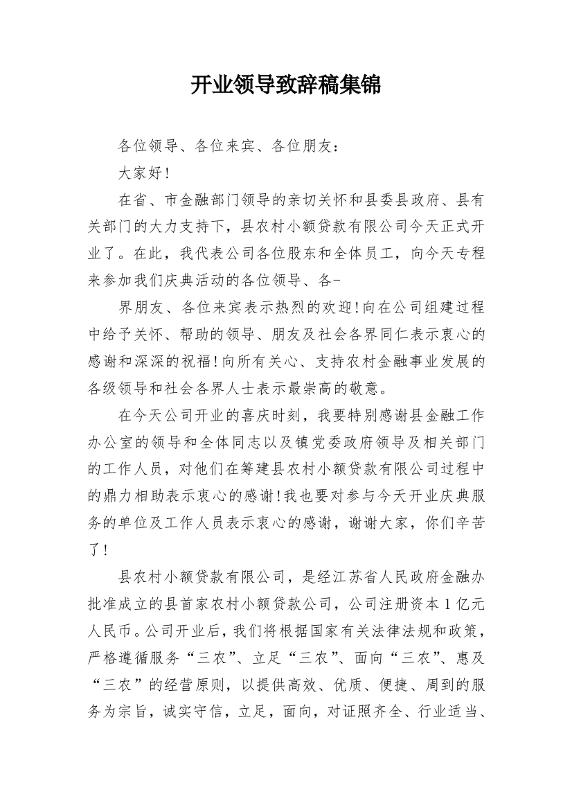 开业领导致辞稿集锦