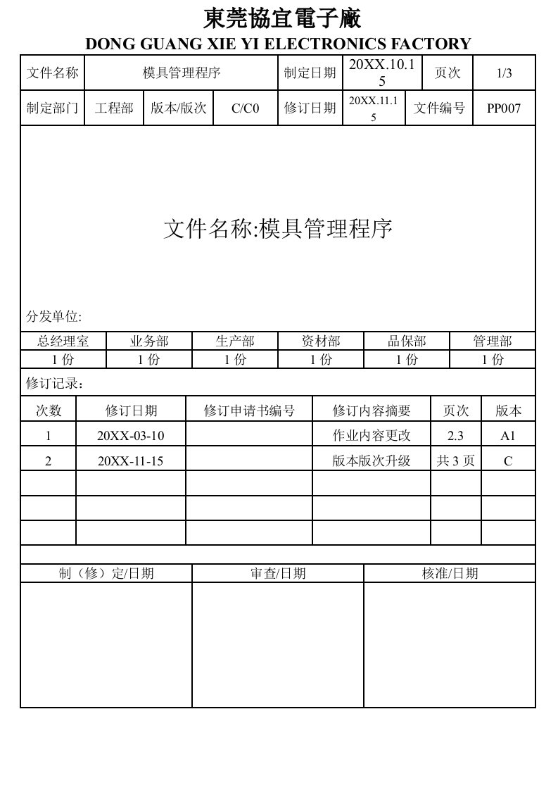 管理制度-PP7模具管理作业办法