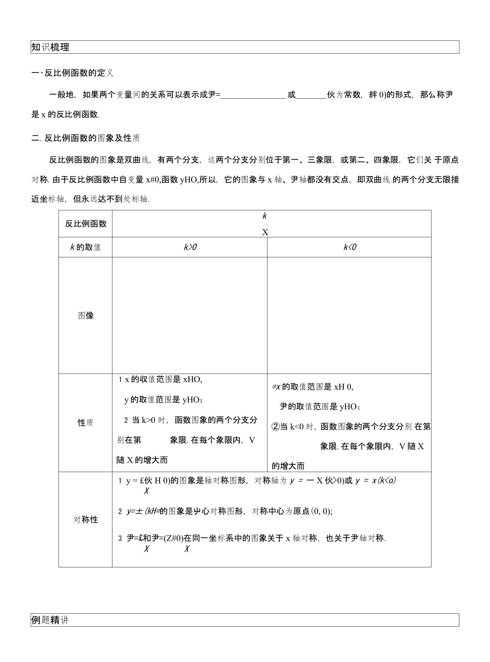 数学-讲义-教案16初三预习反比例函数章节复习