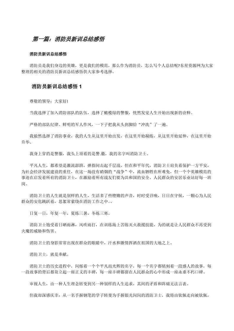 消防员新训总结感悟（共5则）[修改版]