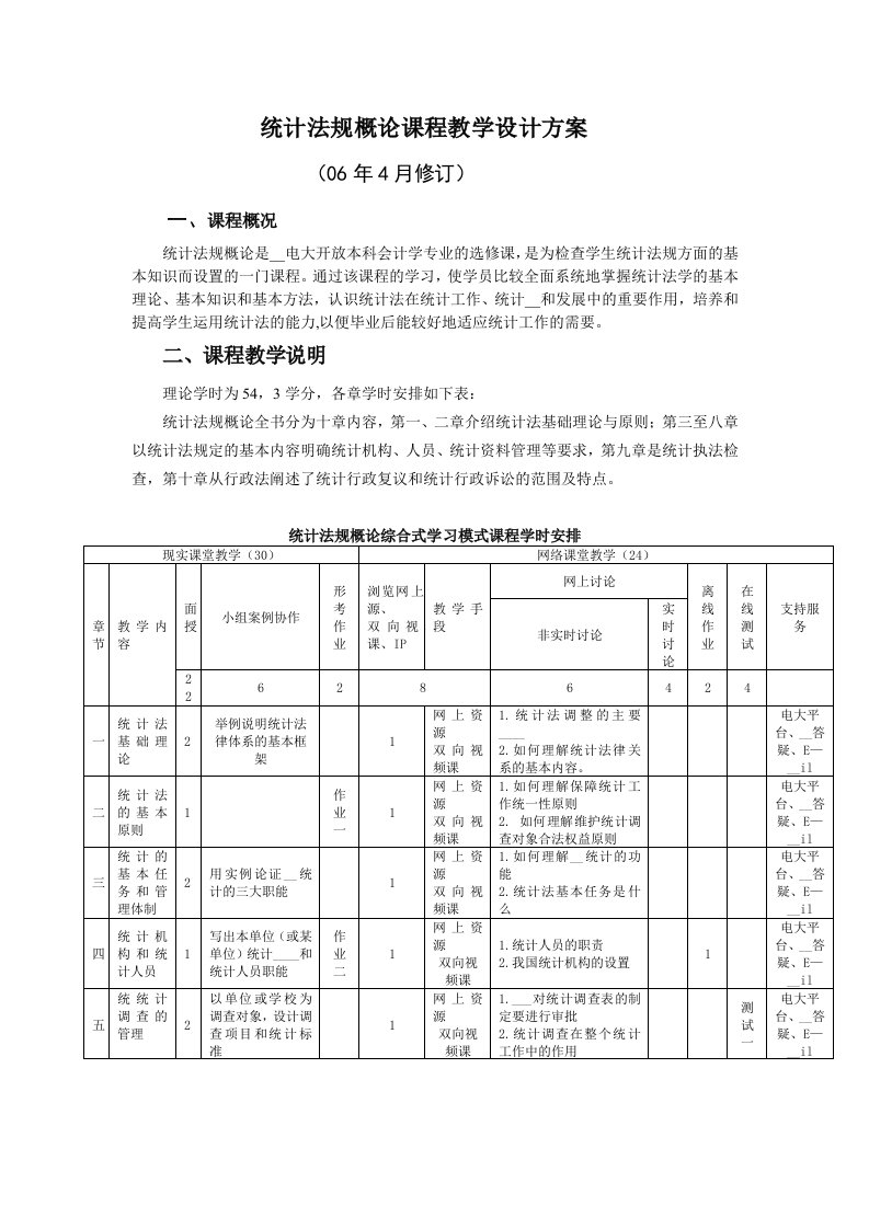 统计法规概论课程教学设计方案