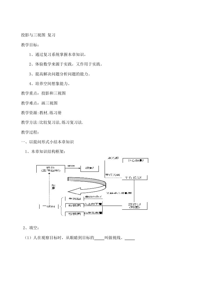 芝罘区数学投影与三视图复习