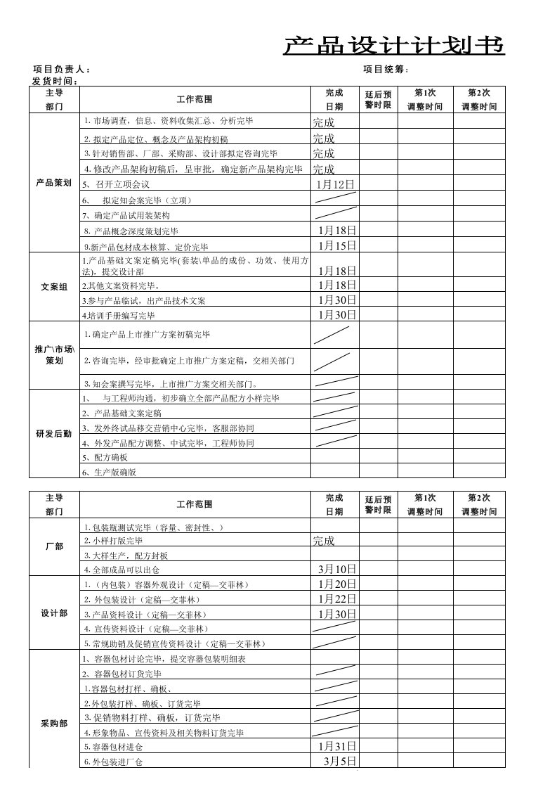 产品开发计划书模板