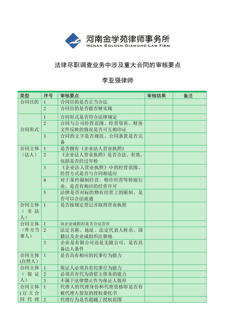 精品文档-律师尽职调查中涉及重大合同的审核要点