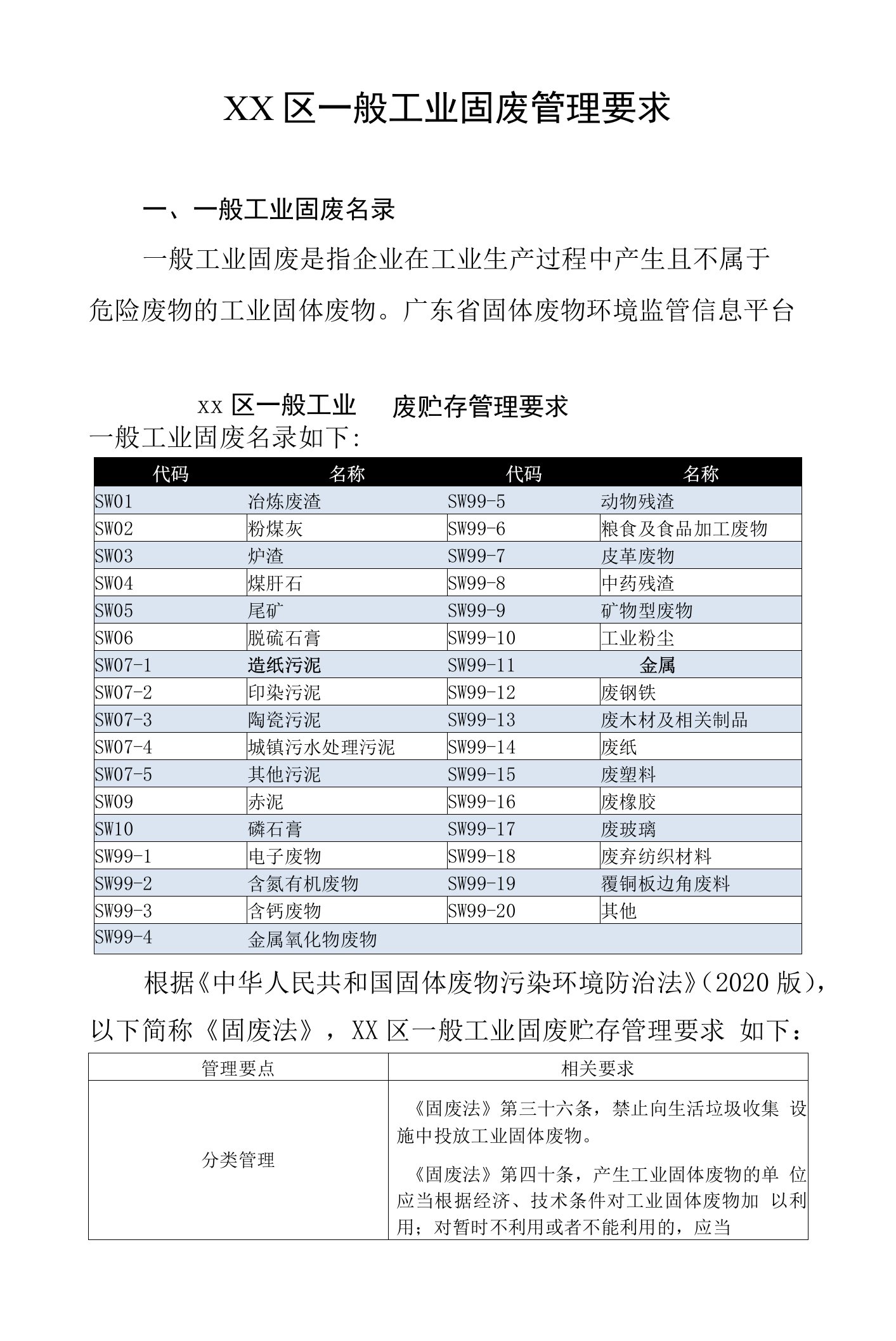 一般工业固废管理要求