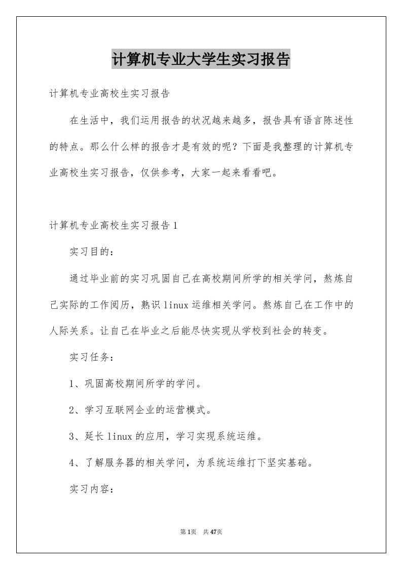 计算机专业大学生实习报告例文