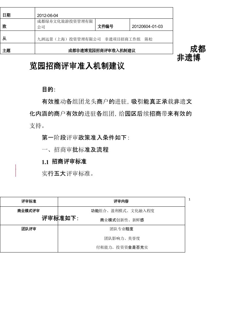 成都非遗博览园招商评审准入机制建议