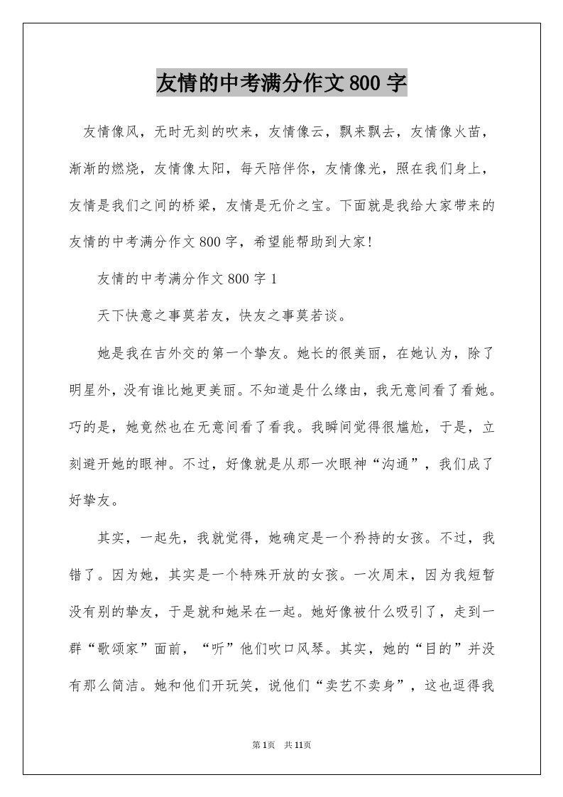 友情的中考满分作文800字