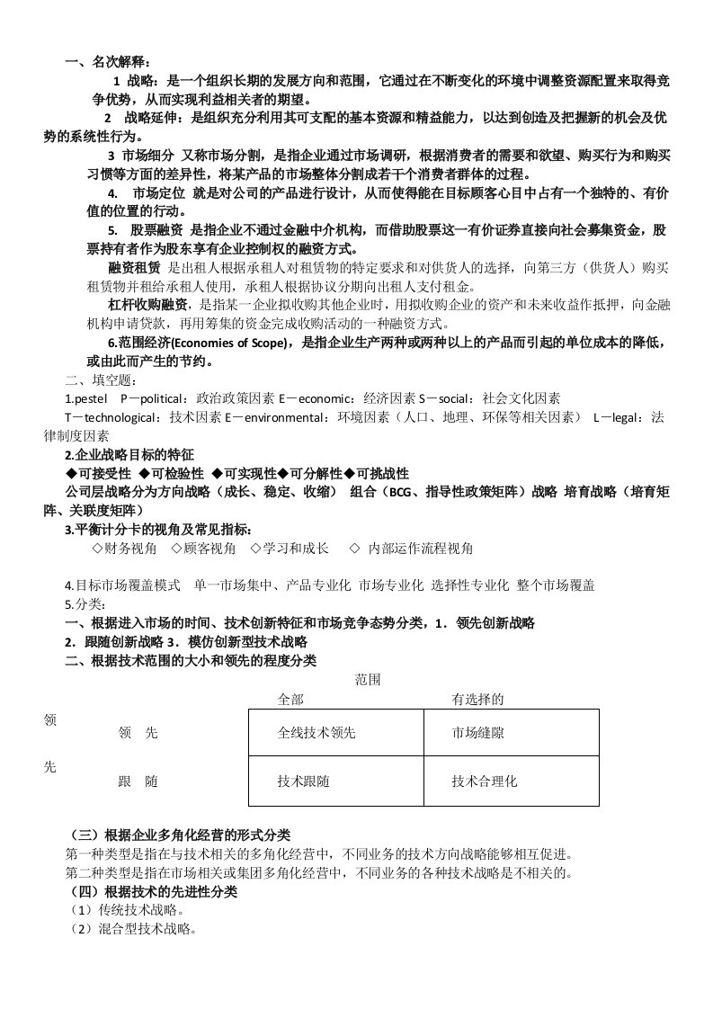 战略管理考试复习资料