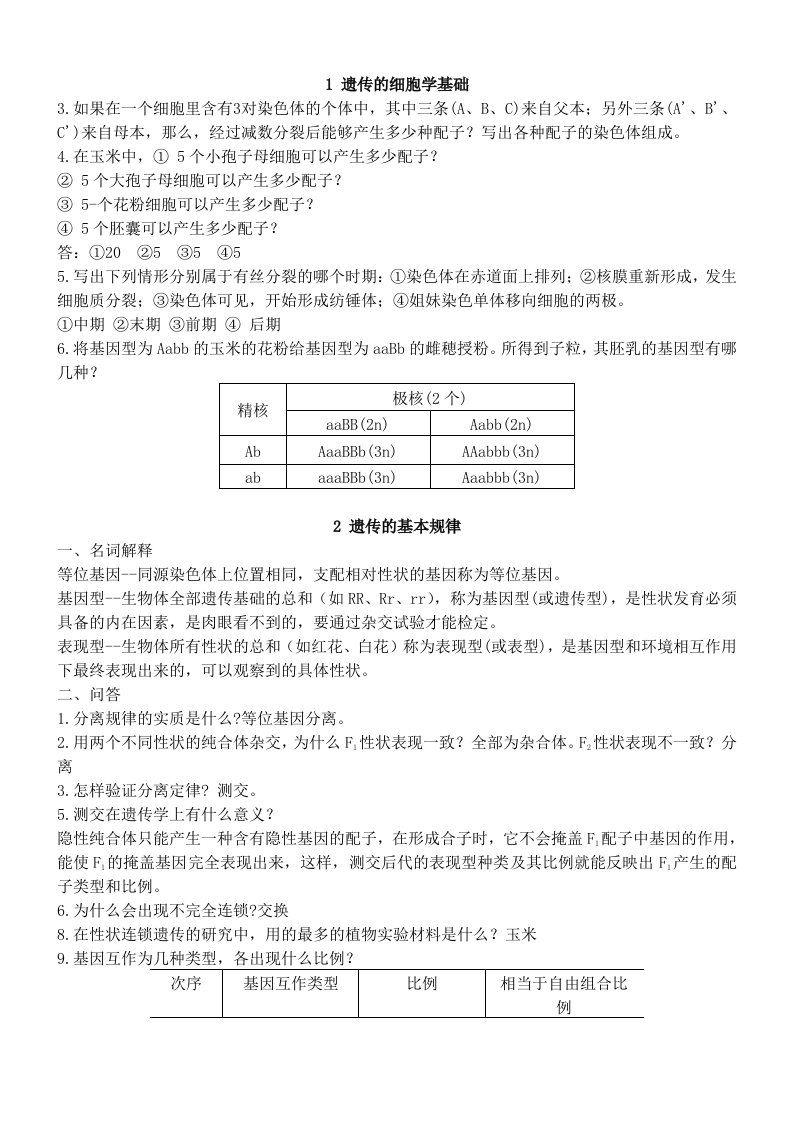 遗传育种学习题及答案（精选）