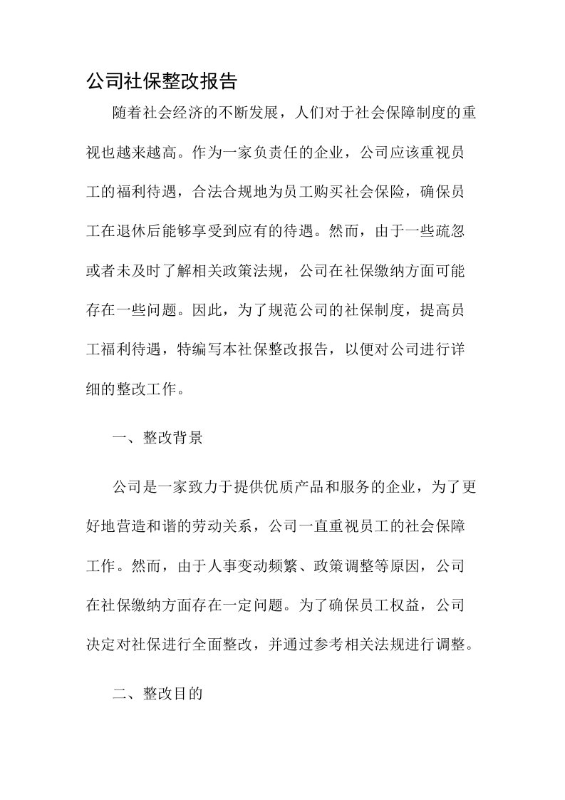 公司社保整改报告