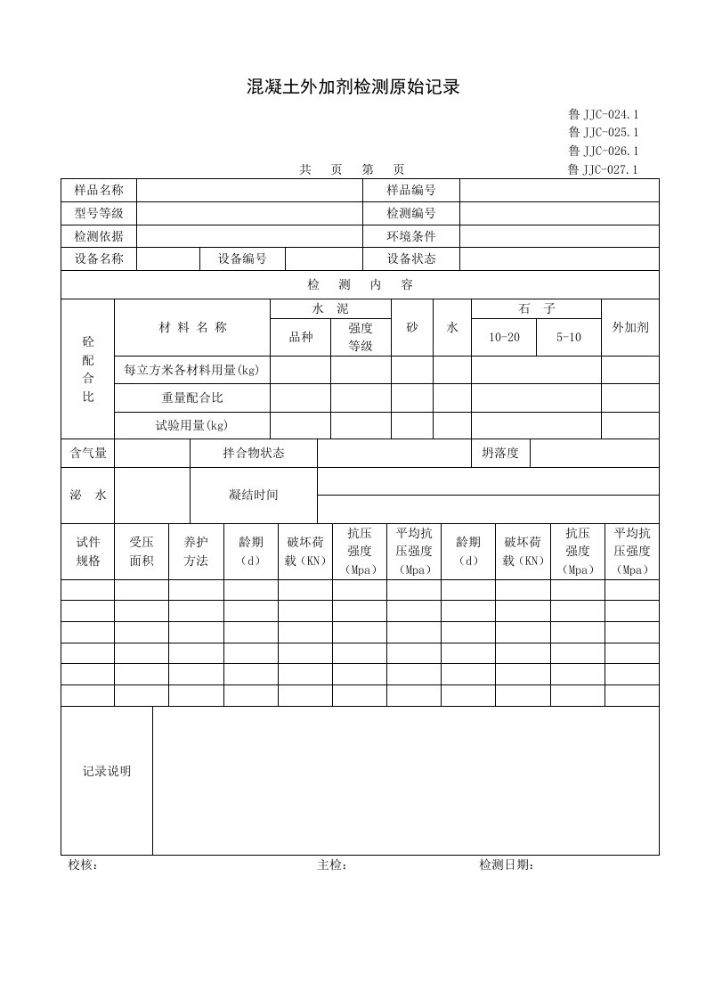 建筑资料-鲁JJC0241271混凝土外加剂检测原始记录