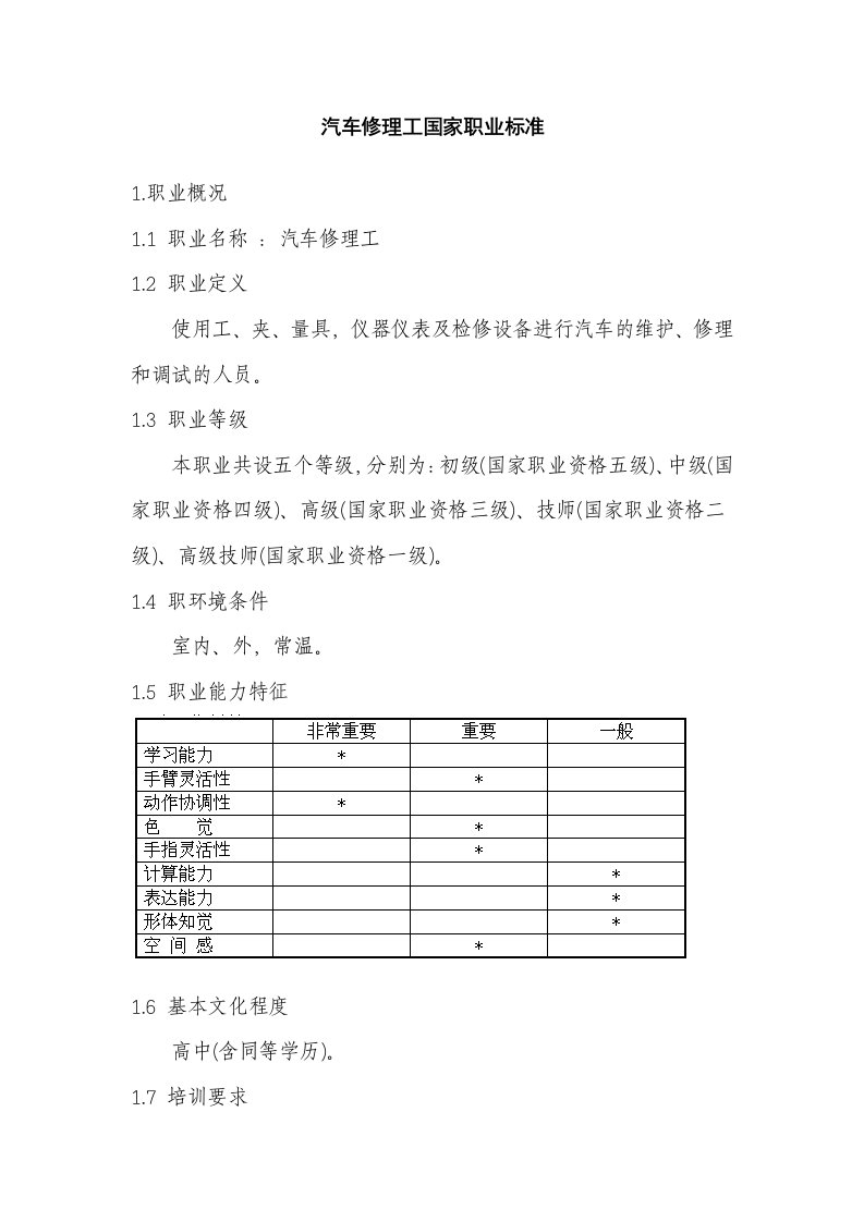 汽车行业-汽车修理工国家职业标准湖南科技经贸职业学院——WWW