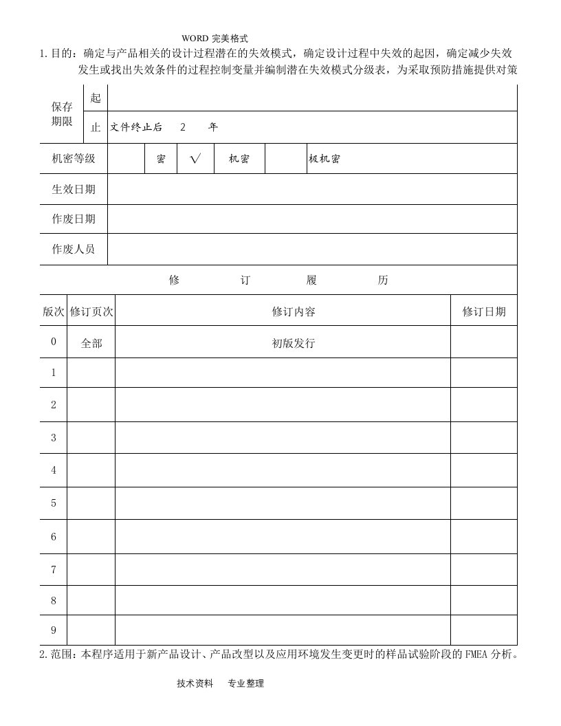 设计失效模式和后果分析(dfmea]管理程序文件