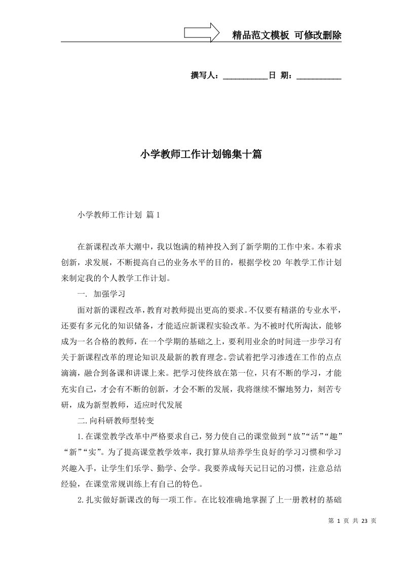 小学教师工作计划锦集十篇一