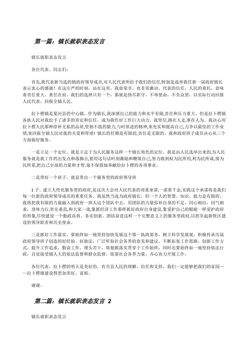 镇长就职表态发言[修改版]