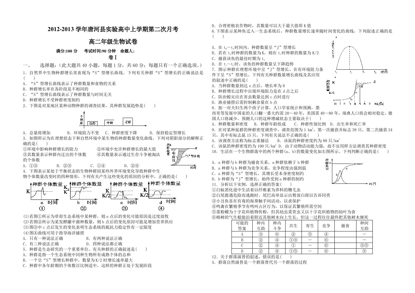 高二生物第二次月考题