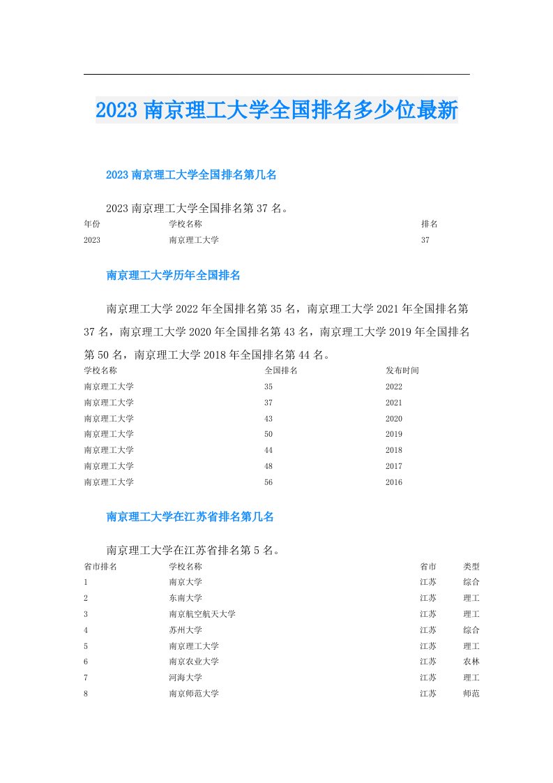 南京理工大学全国排名多少位最新