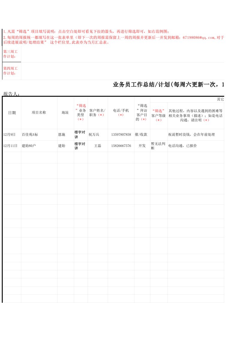 工作总结-业务员周工作计划总结