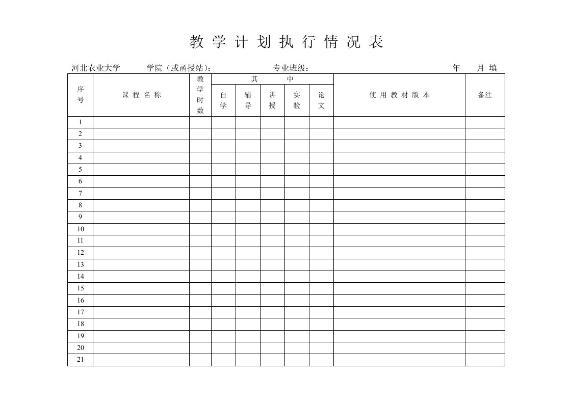 教学计划执行情况表