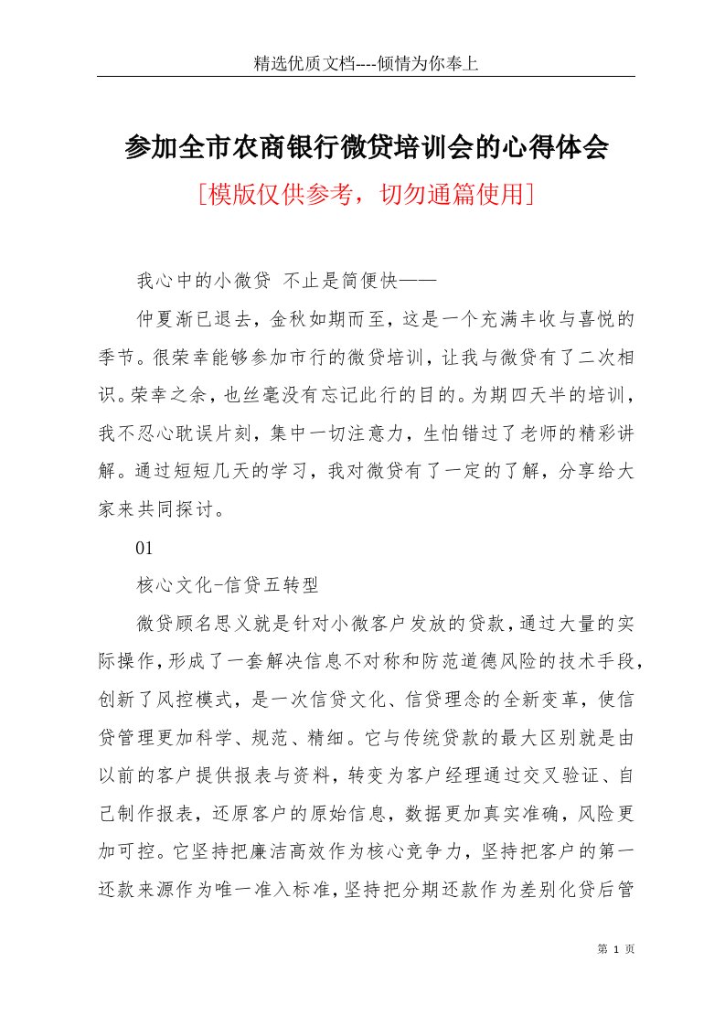 参加全市农商银行微贷培训会的心得体会(共3页)