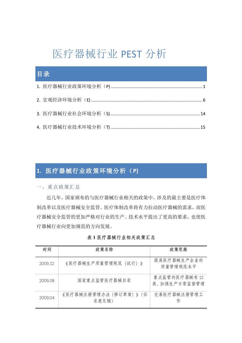 医疗器械行业PEST分析