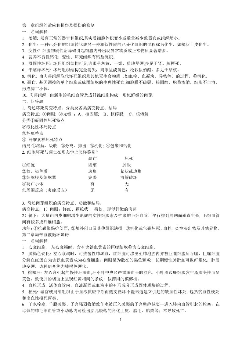 护理本科病理学复习重点