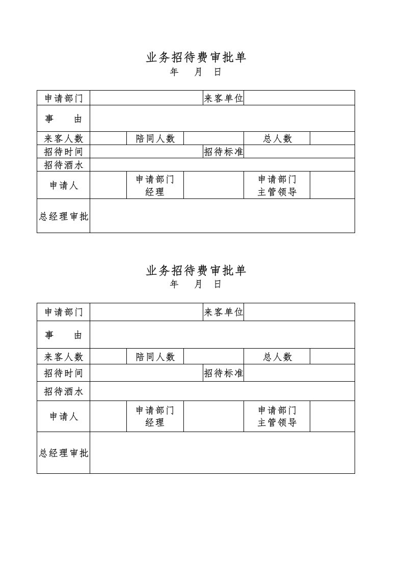 业务招待费审批表