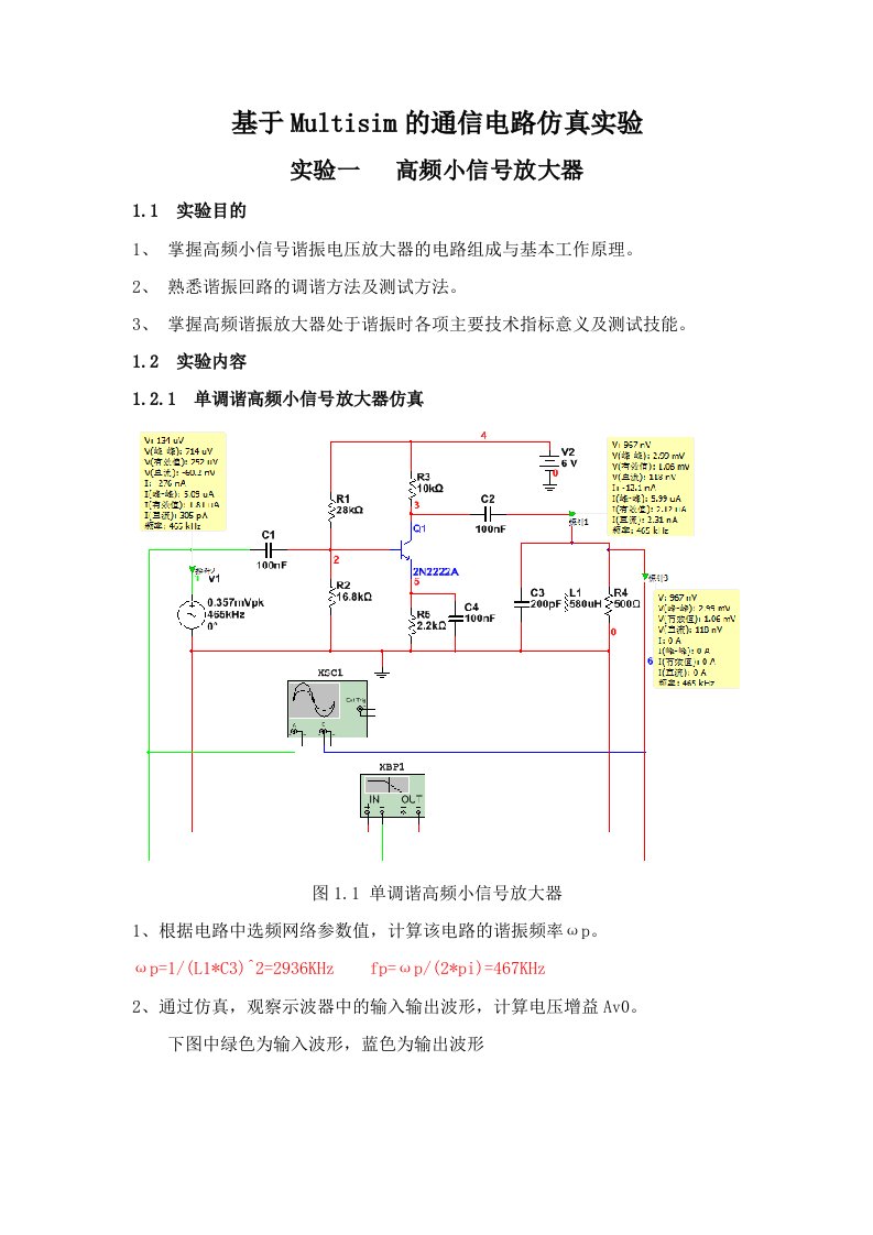 高频小信号放大器实验报告