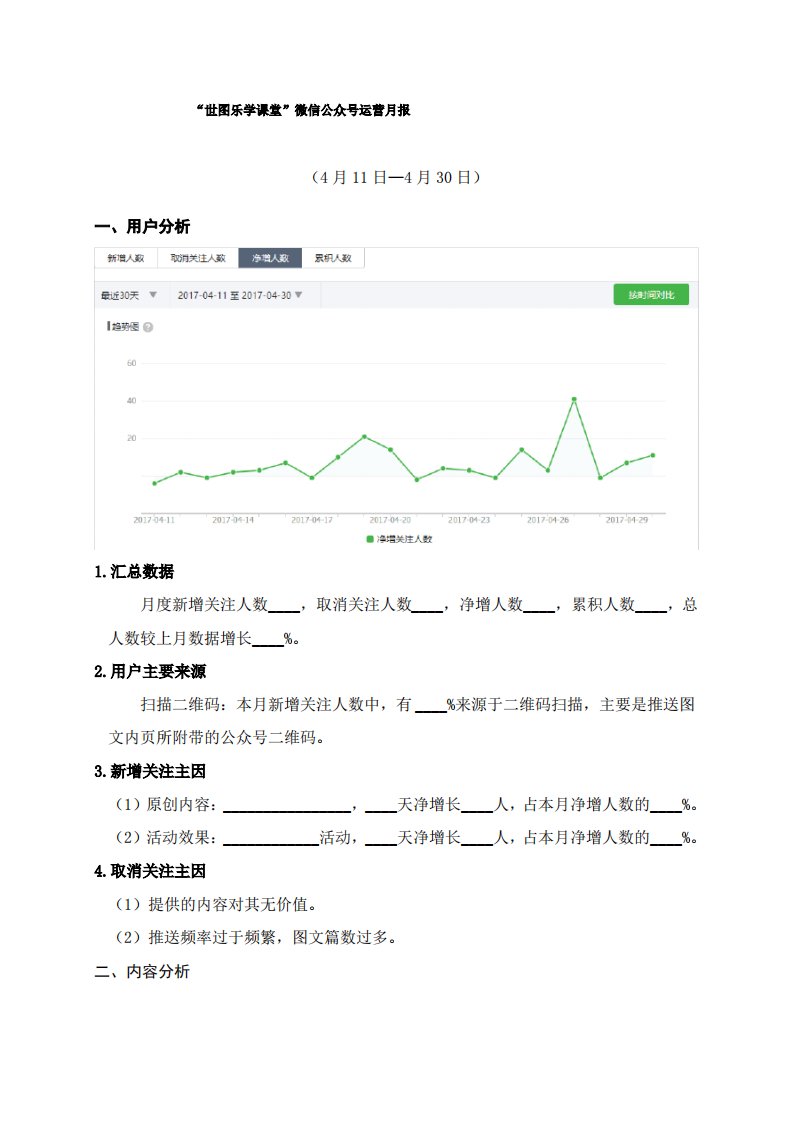 微信公众号运营月报模板