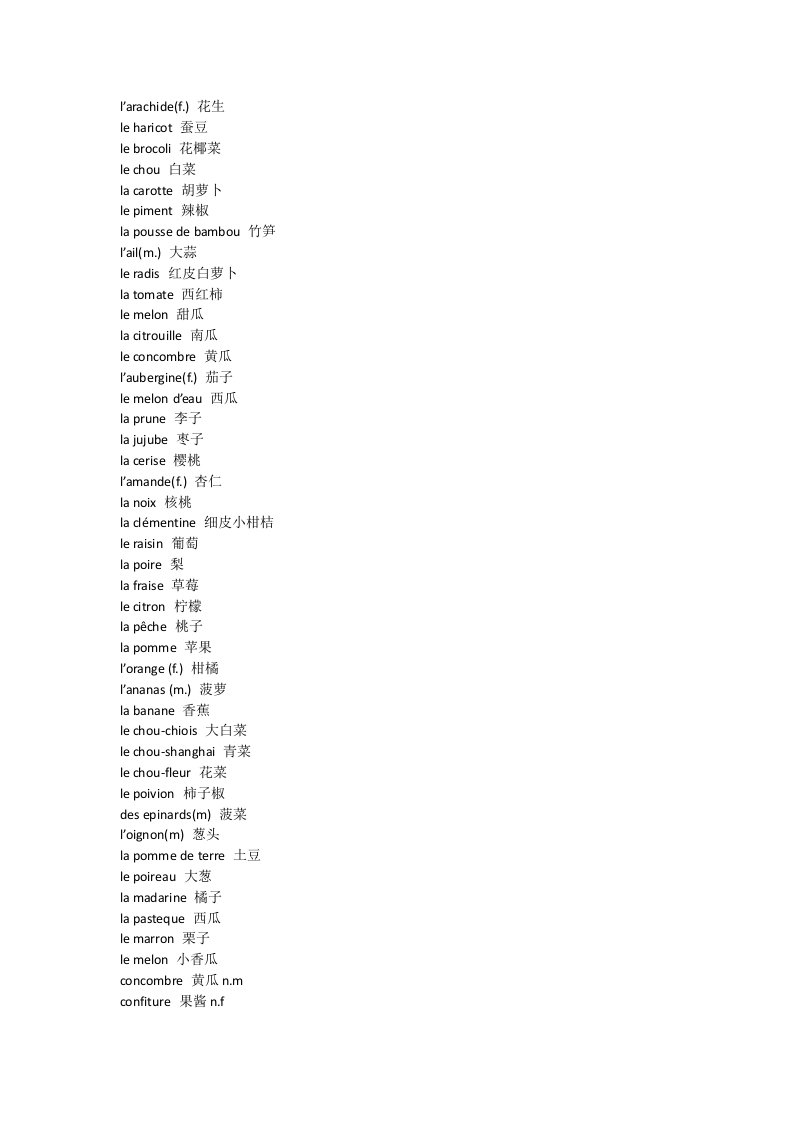 蔬菜、水果法语词汇