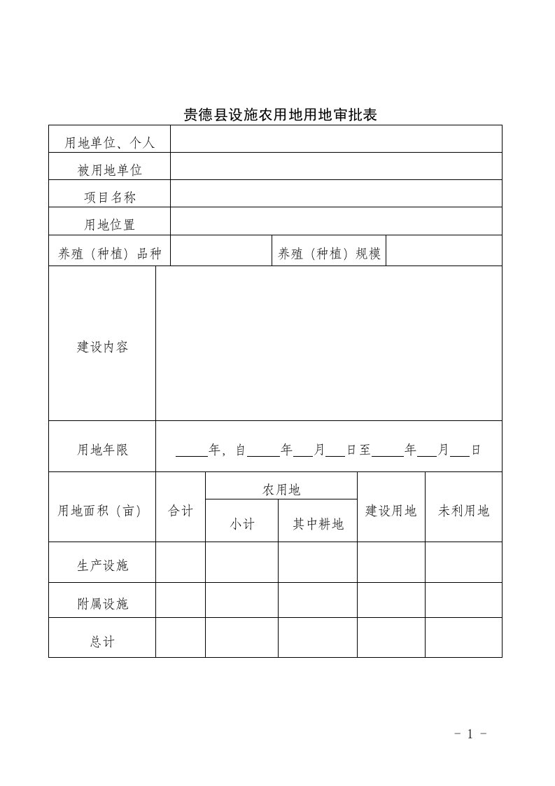 贵德县设施农用地用地审批表