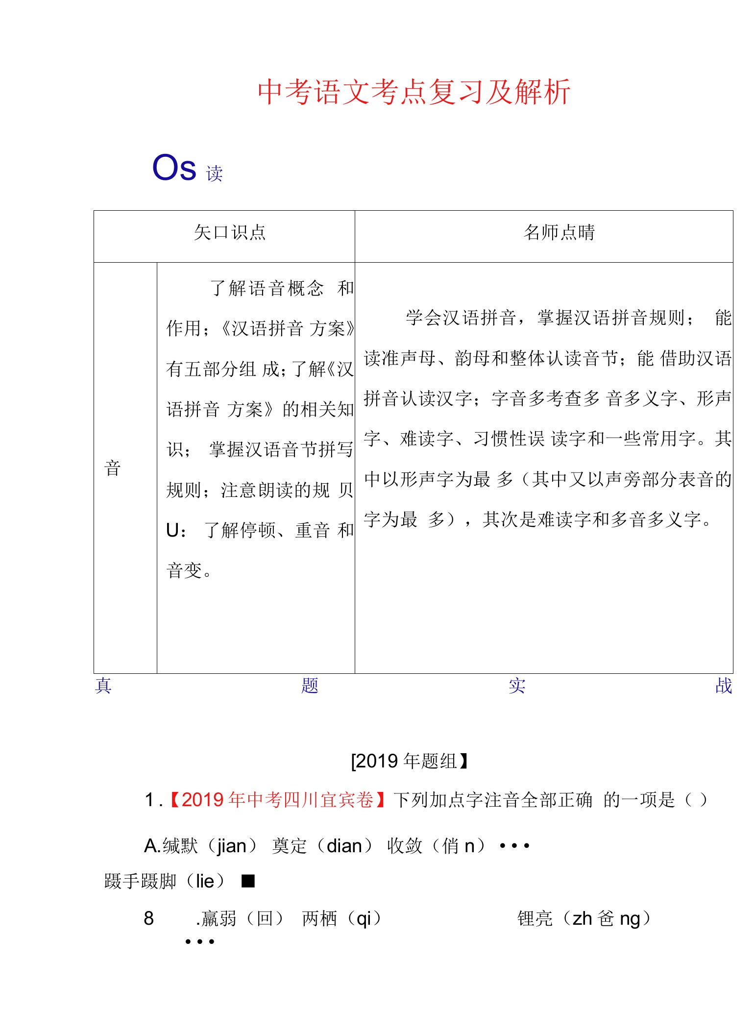 中考语文考点复习及解析